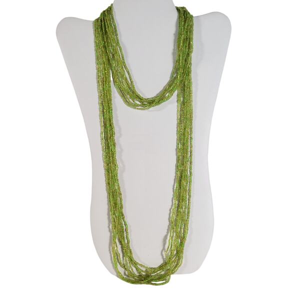 Unbranded Jewelry - 48" Long Lime Green Seed Bead Necklace Boho Multistrand India Handmade NEW